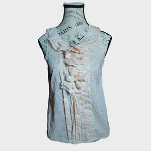 J Crew Sleeveless Peach and White Ruffle Neck Blouse Size 0